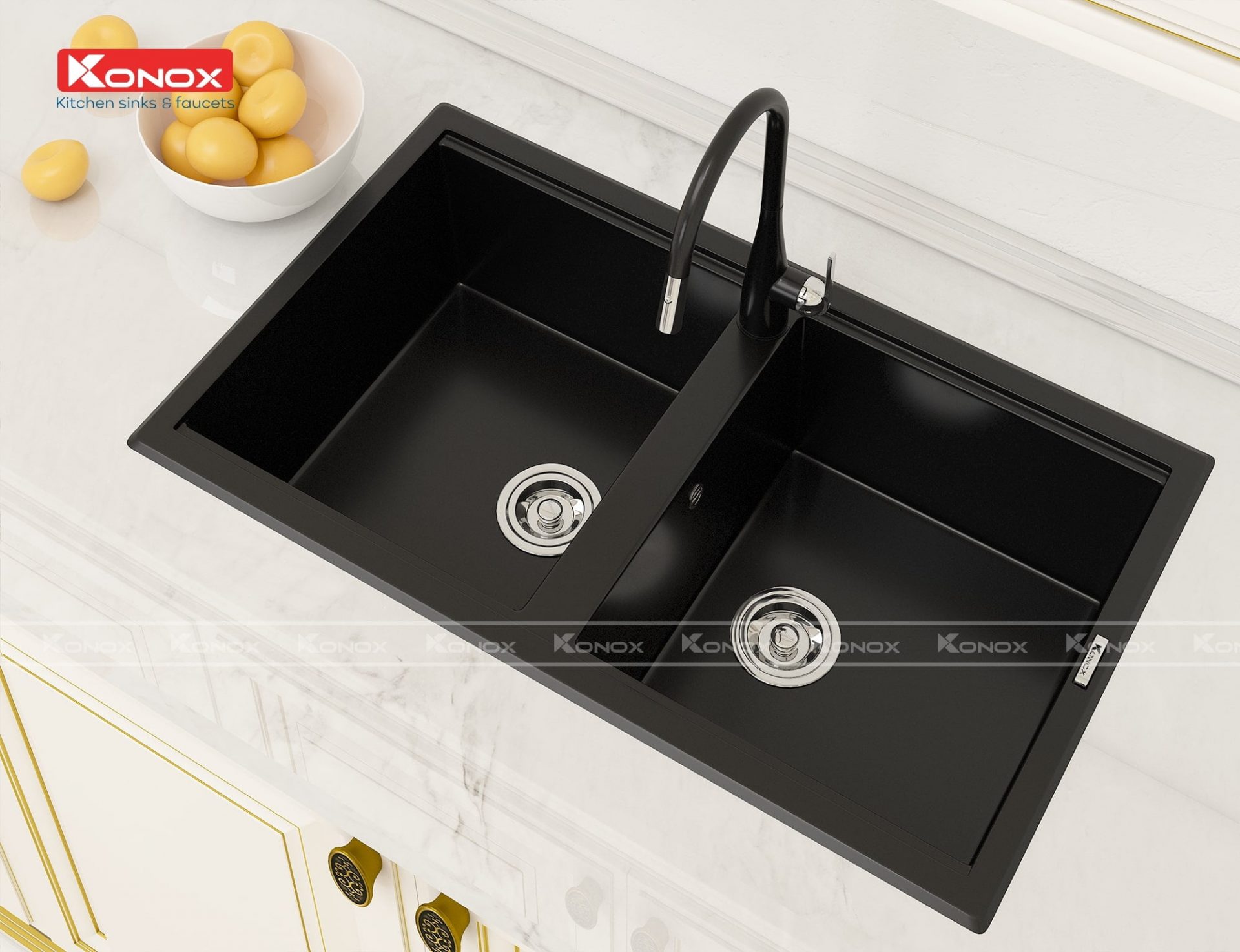 Chậu Rửa Bát Đá KONOX Granite Sink Phoenix 860 – Black