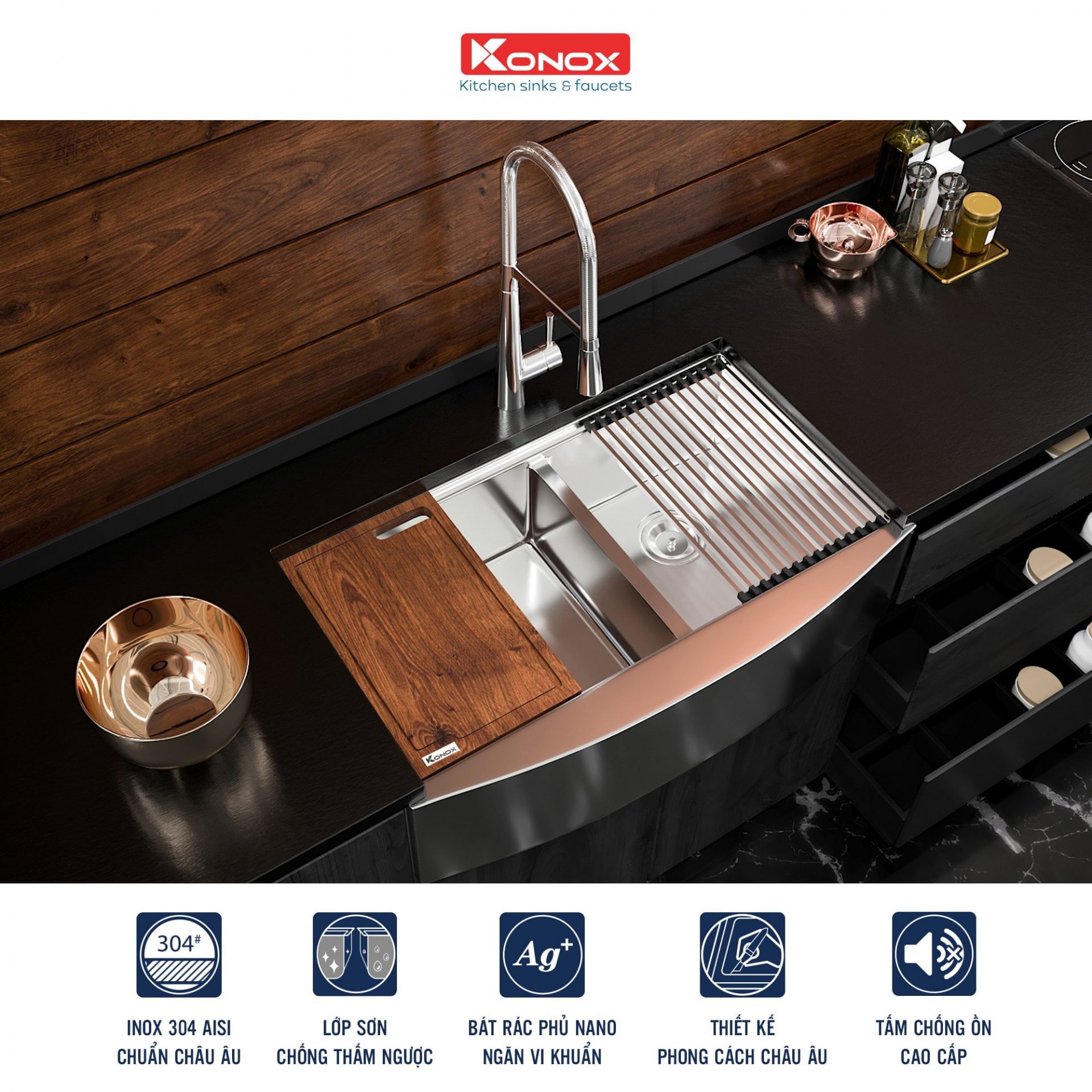 Chậu Rửa Bát Inox KONOX Apron Series Workstation – Apron sink KN8450DA