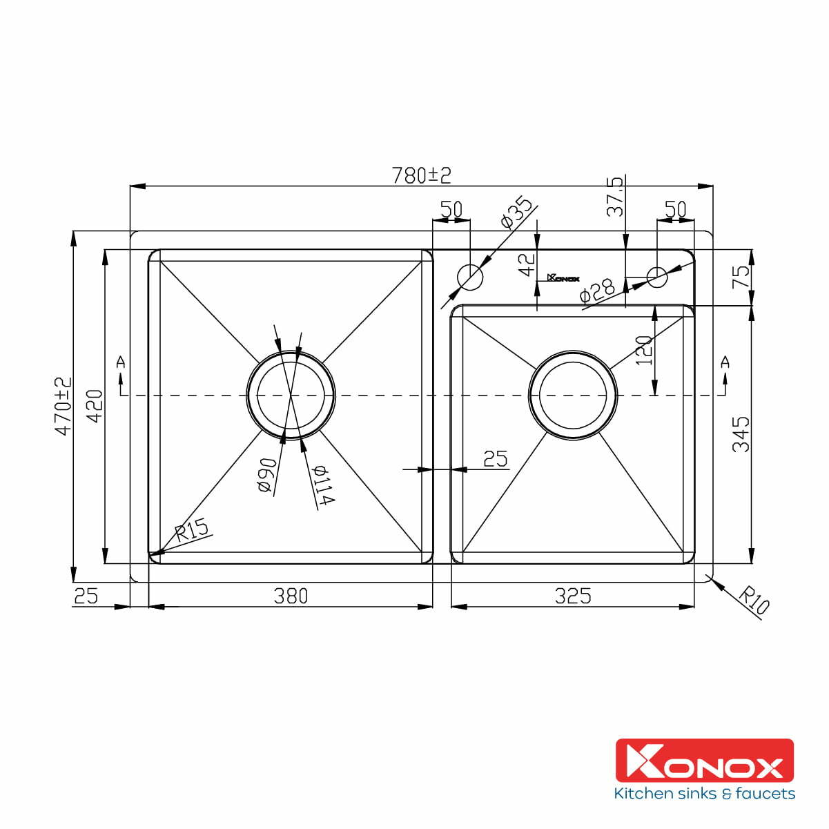 Chậu Rửa Bát Inox KONOX Overmount sink KN7847DO