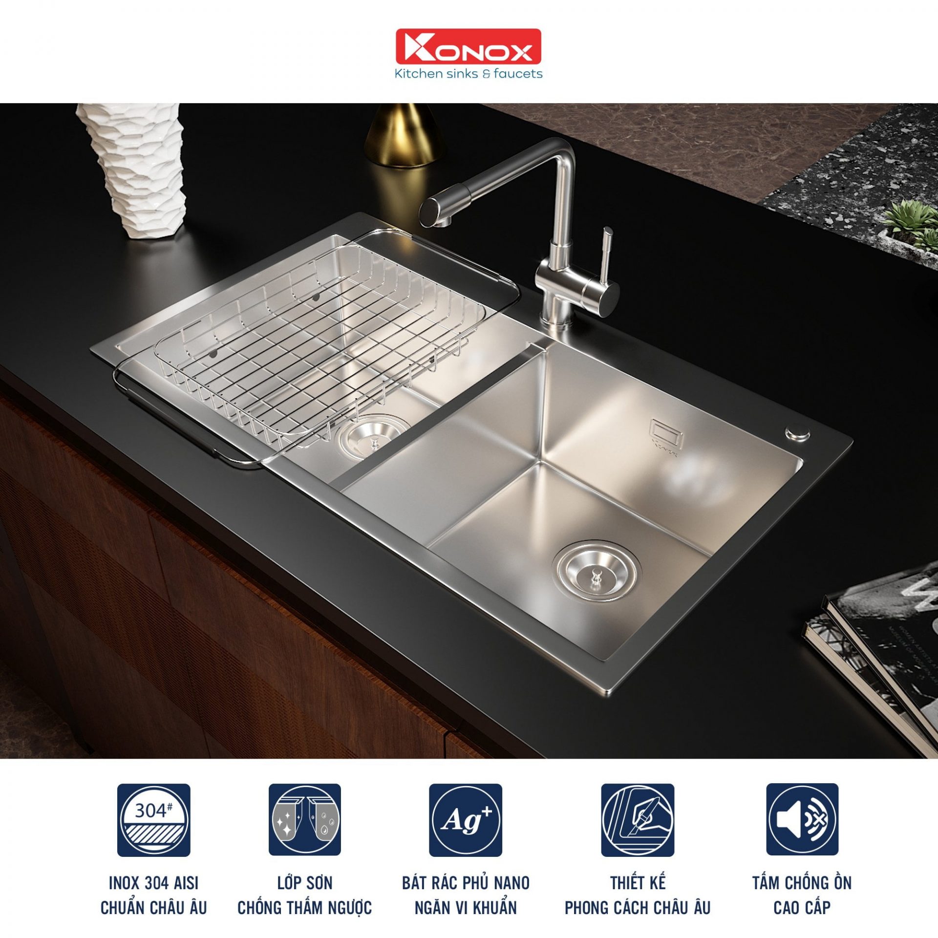 Chậu Rửa Bát Inox KONOX Overmount sink KN8248DOB