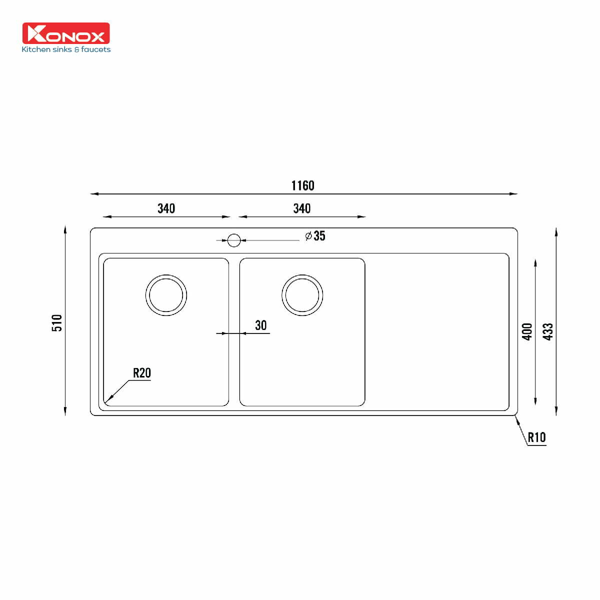 Chậu Rửa Bát Inox KONOX Turkey sink Miro 1160