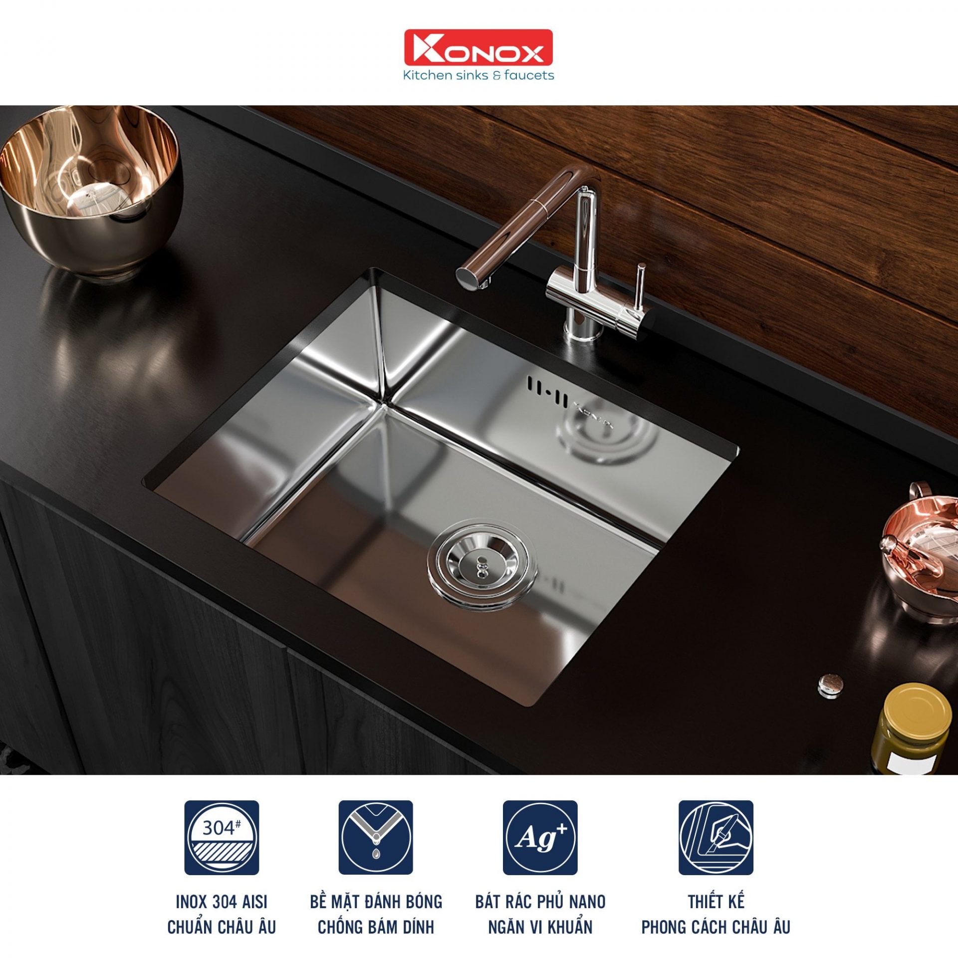 Chậu Rửa Bát Inox KONOX Undermount sink KN5444SU