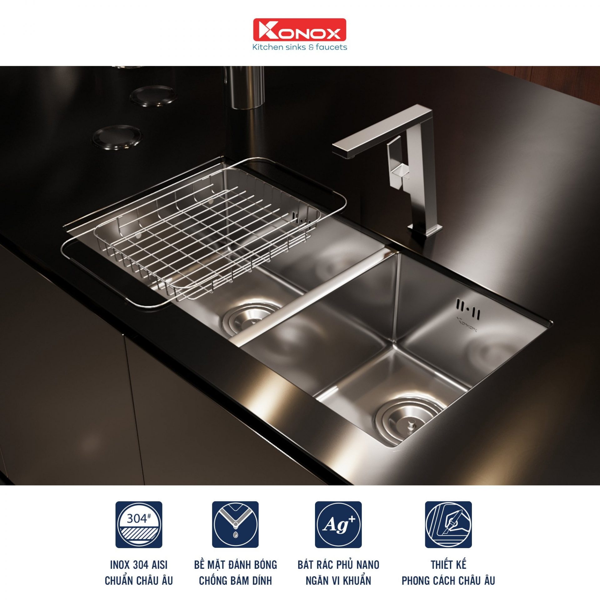 Chậu Rửa Bát Inox KONOX Undermount sink KN8144DU