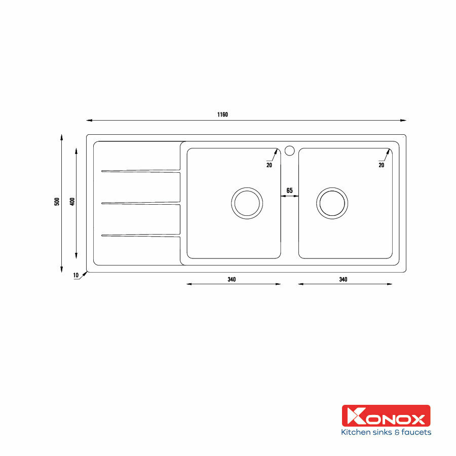 Chậu Rửa Bát Inox KONOX Turkey sink Beta 1160 – Bàn trái