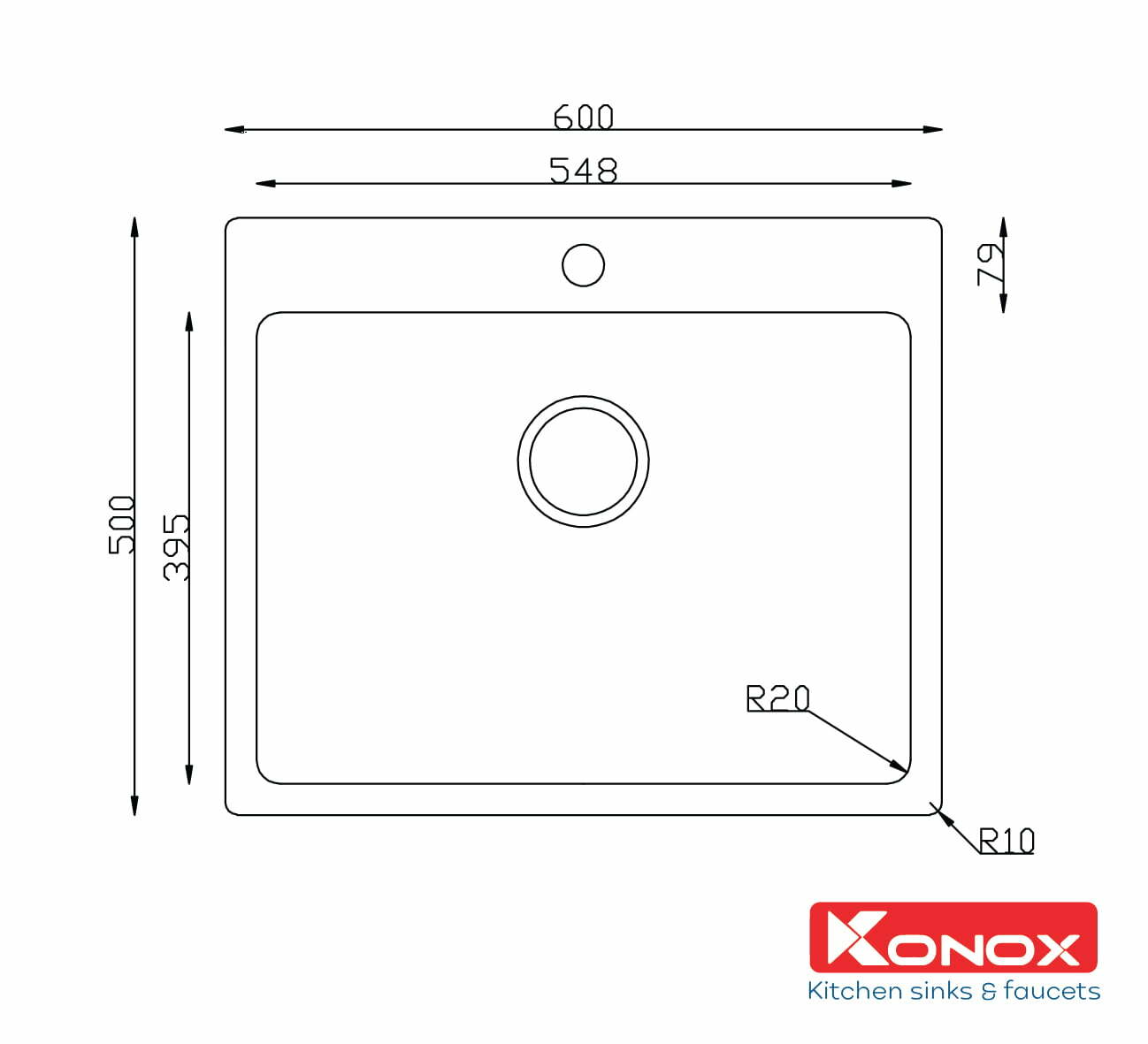 Chậu Rửa Bát Inox KONOX Turkey sink Neron 600