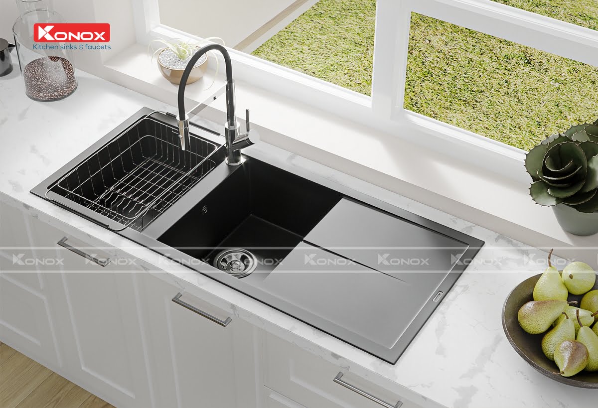 Chậu Rửa Bát Đá KONOX Granite Sink Livello 1160 – Black