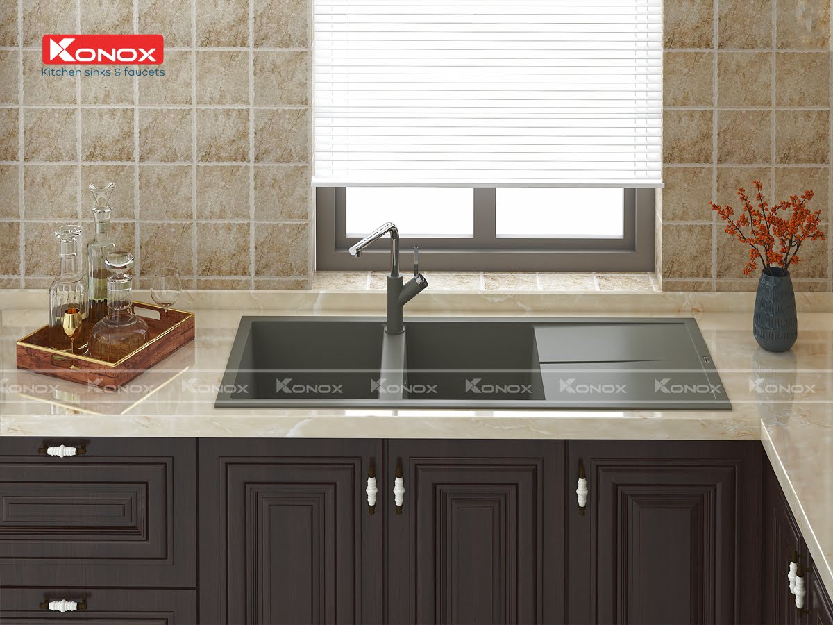 Chậu Rửa Bát Đá KONOX Granite Sink Livello 1160 – Grey