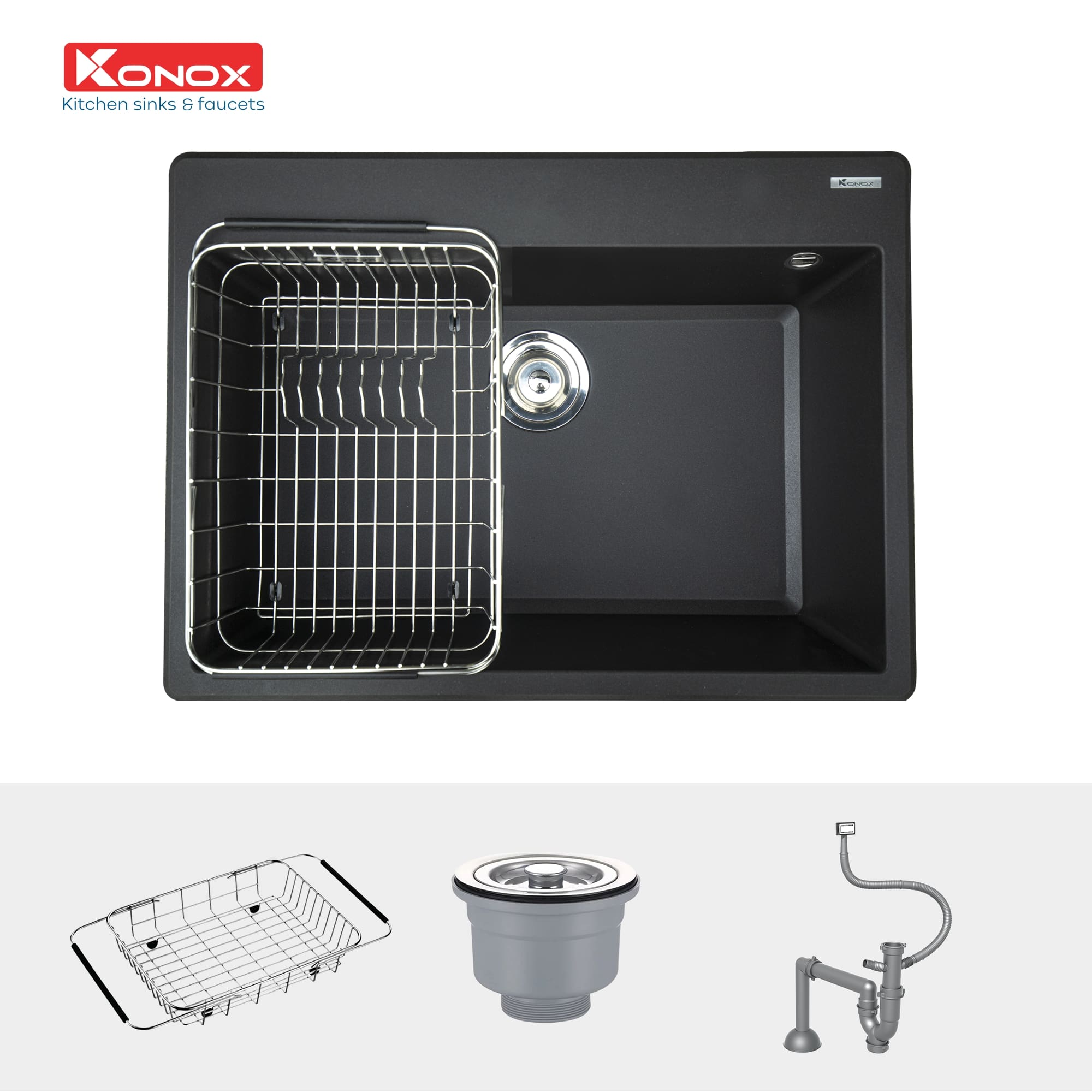 Chậu Rửa Bát Đá KONOX Granite Sink Ruvita 680 – Black