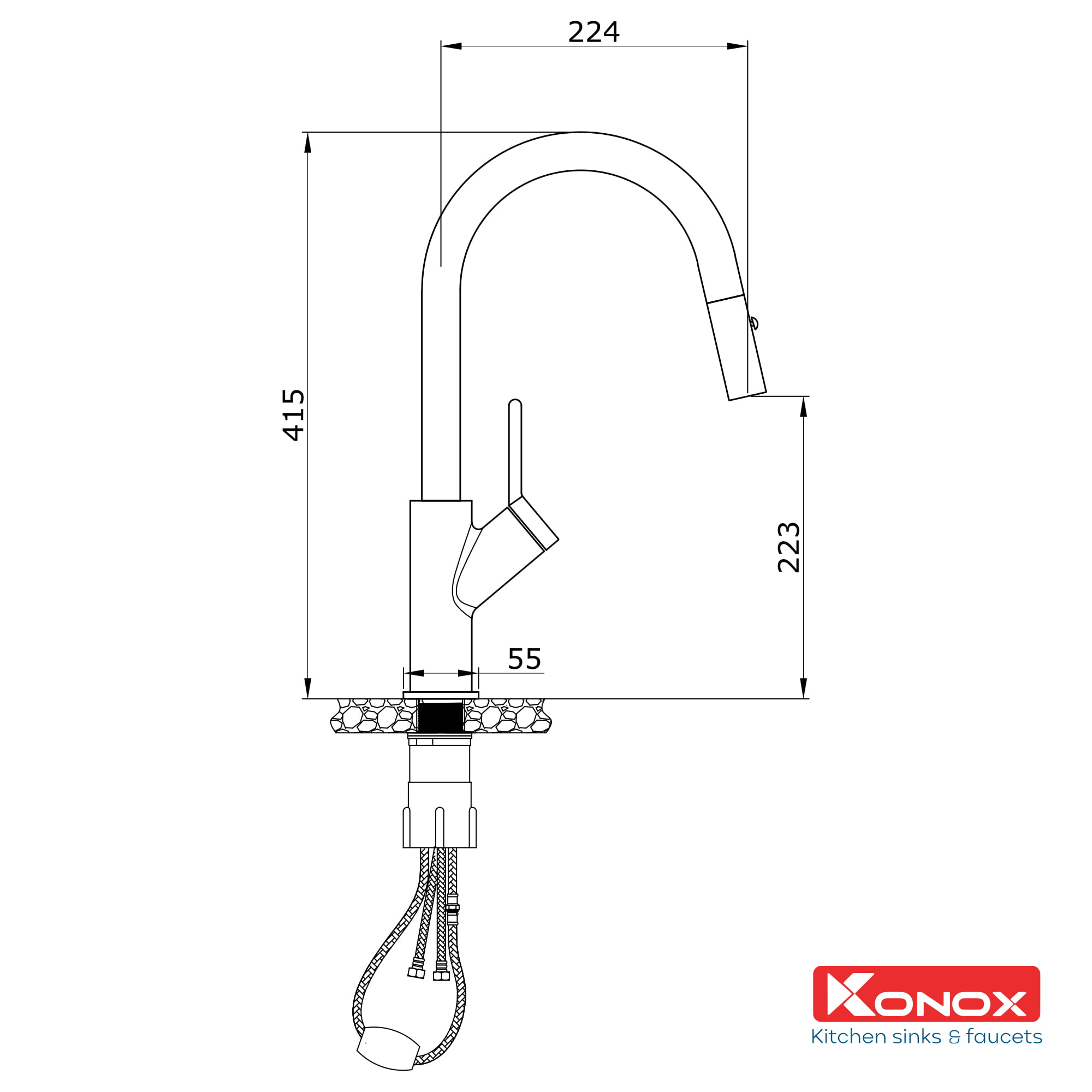 Vòi Rửa Bát Konox Rút Dây Ponte Chrome