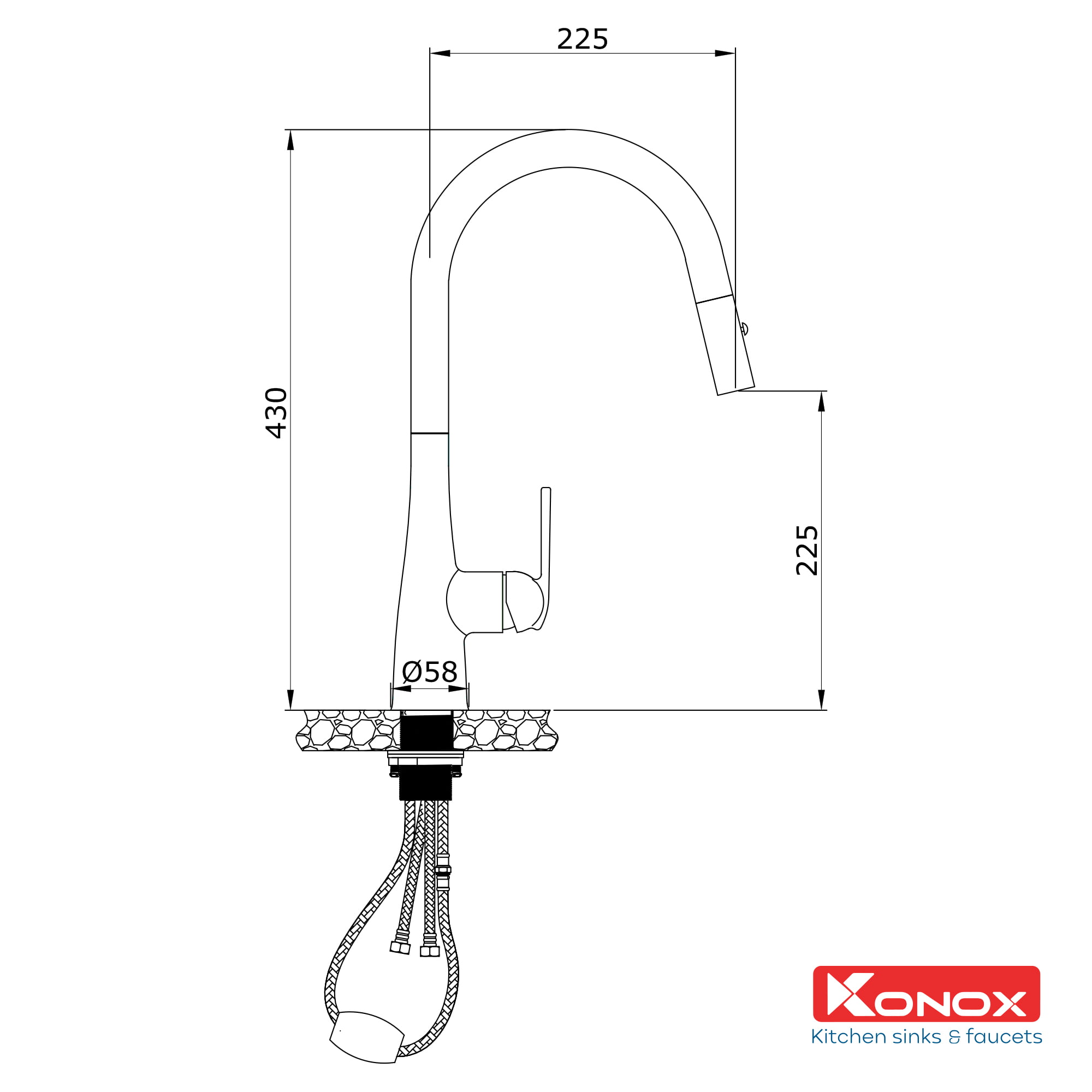 Vòi Rửa Bát Konox Rút Dây Curva Black