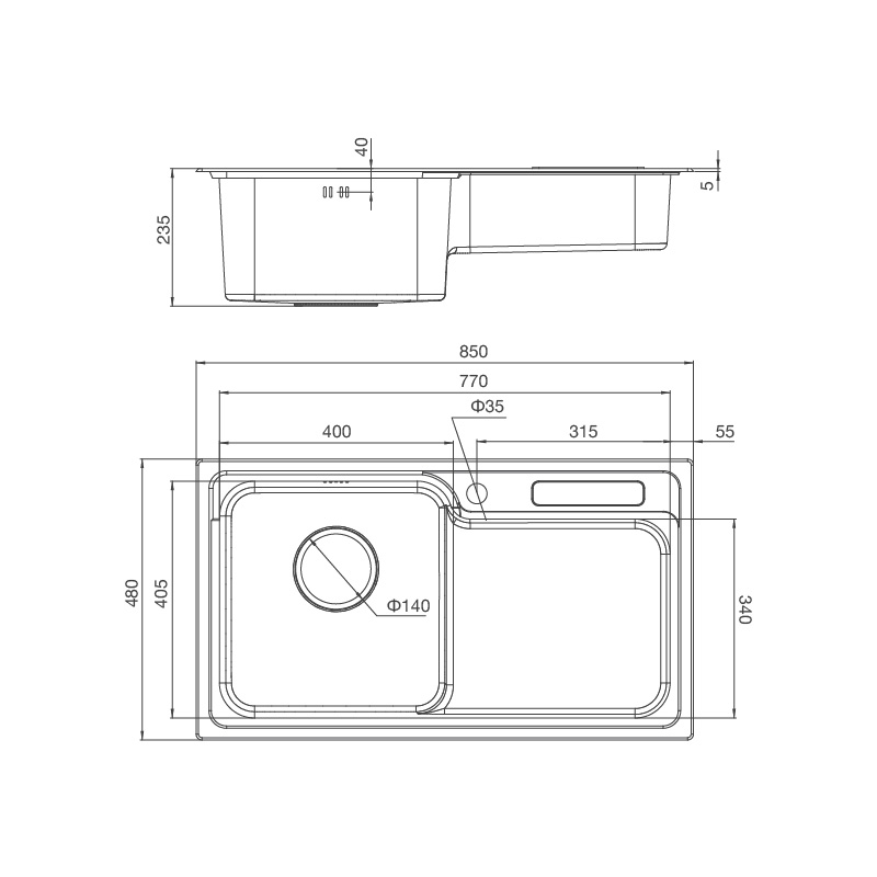 Chậu inox Malloca MS 1028D