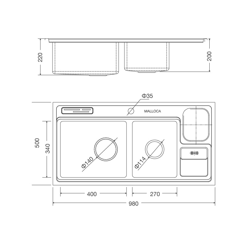 Chậu rửa inox Malloca MS 8804