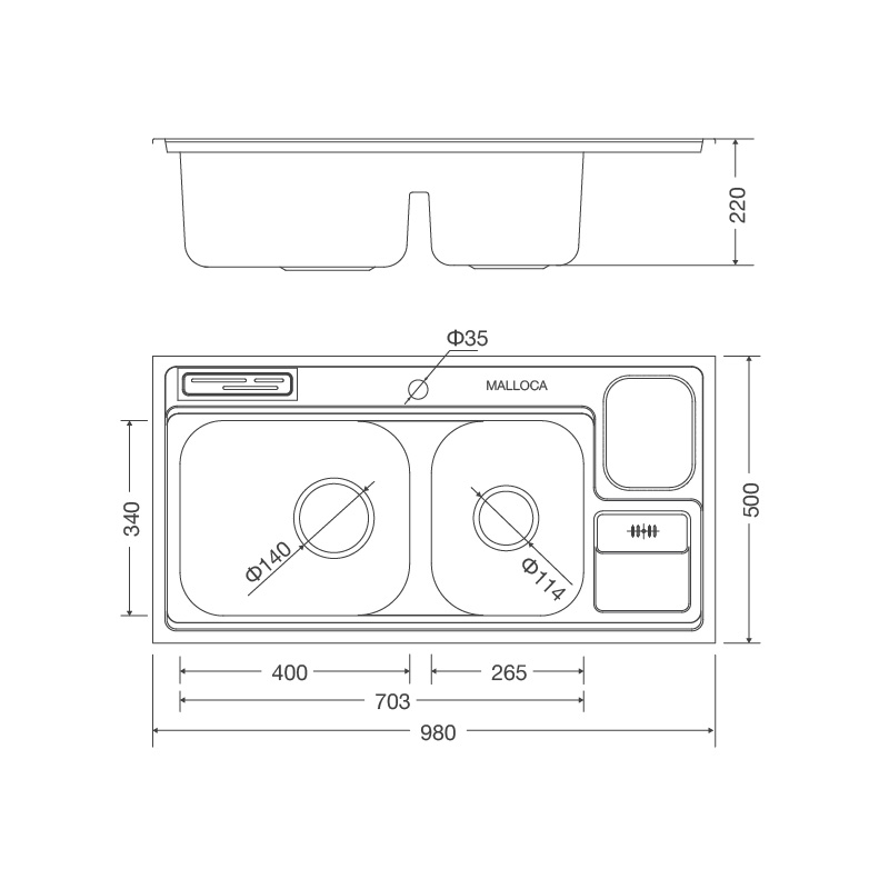 Chậu rửa Inox Malloca MS 8809