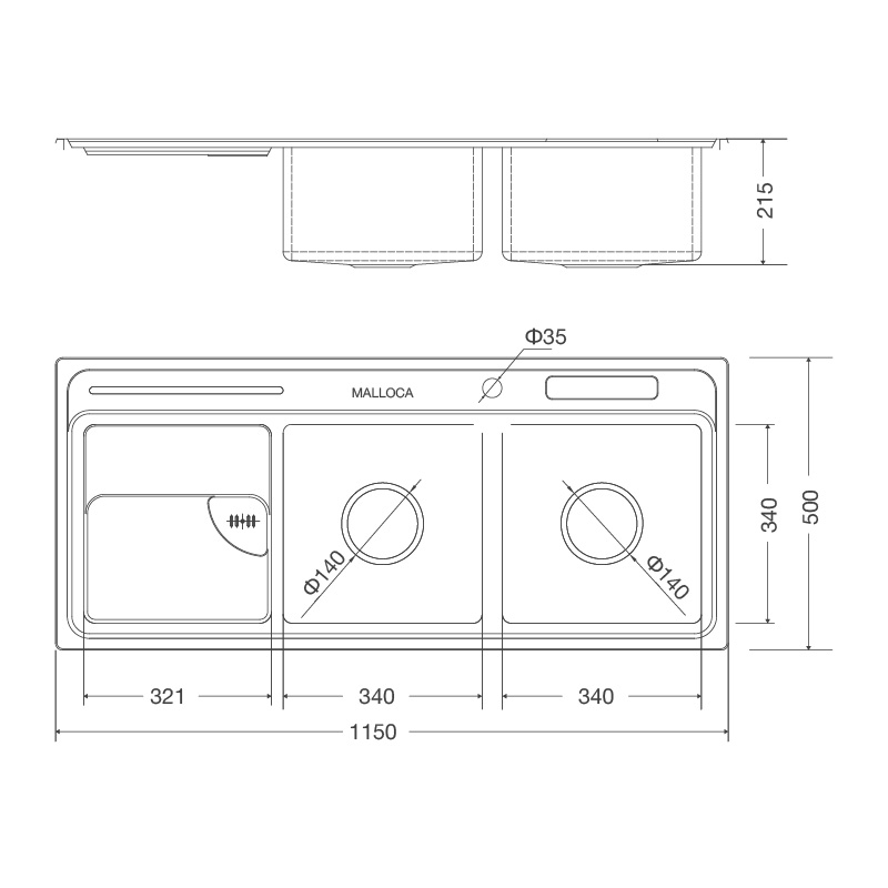 Chậu rửa Inox Malloca MS 8816