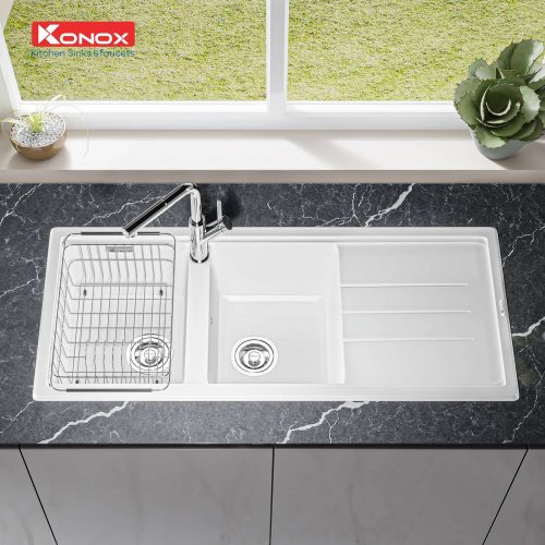 CHẬU RỬA BÁT KONOX GRANITE PHOENIX 1160 WHITE SILVER