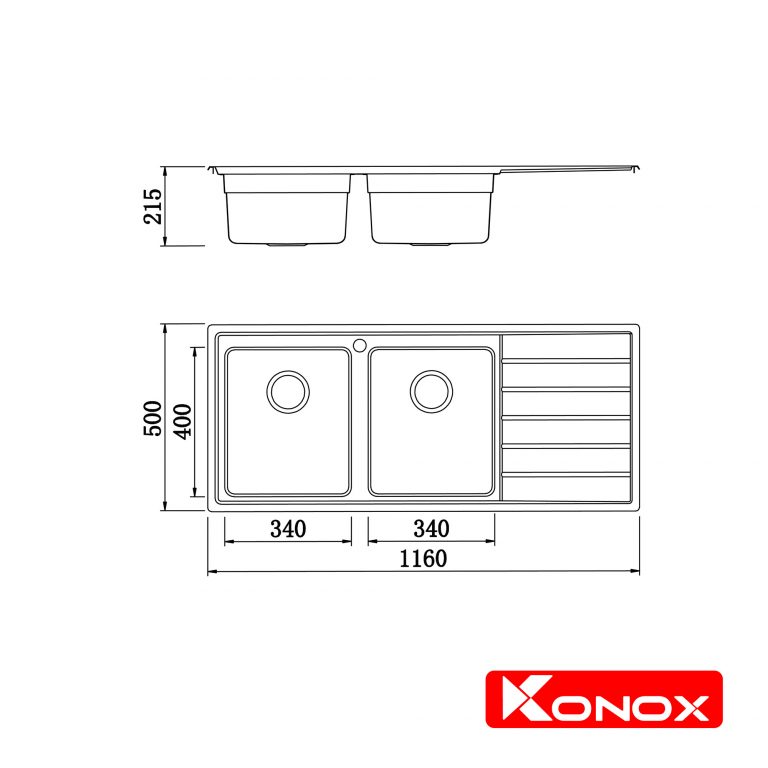 CHẬU RỬA CHÉN BÁT KONOX EUROPEAN PREMIUM KS11650 2B – Bàn phải