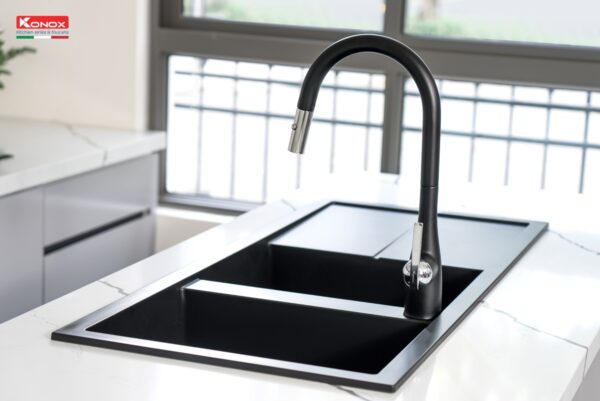 CHẬU RỬA CHÉN BÁT KONOX GRANITE LIVELLO SMART 1160 BLACK