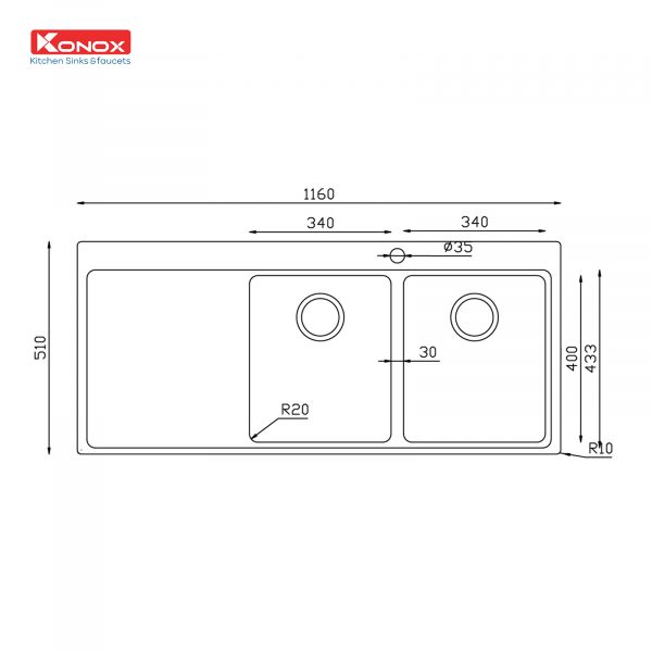 CHẬU RỬA CHÉN BÁT KONOX TURKEY SINK MIRO 1160