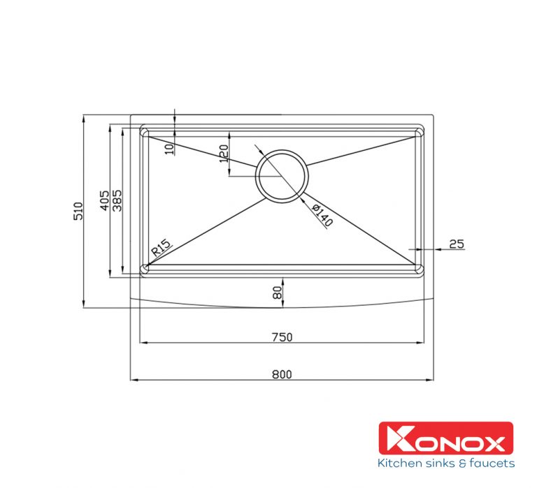 CHẬU RỬA CHÉN BÁT KONOX WORKSTATION – APRON SINK KN8051AS Curve