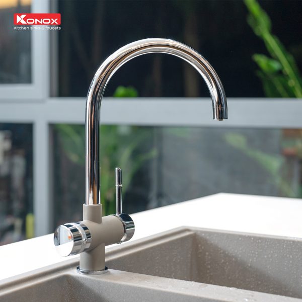 VÒI RỬA BÁT KONOX BA ĐƯỜNG NƯỚC TRIM WATER GREY