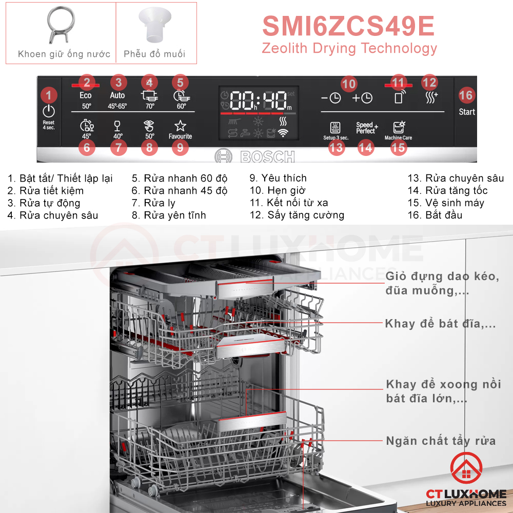 MÁY RỬA BÁT BOSCH SERIE 6 SMI6ZCS49E BÁN ÂM SẤY ZEOLITH